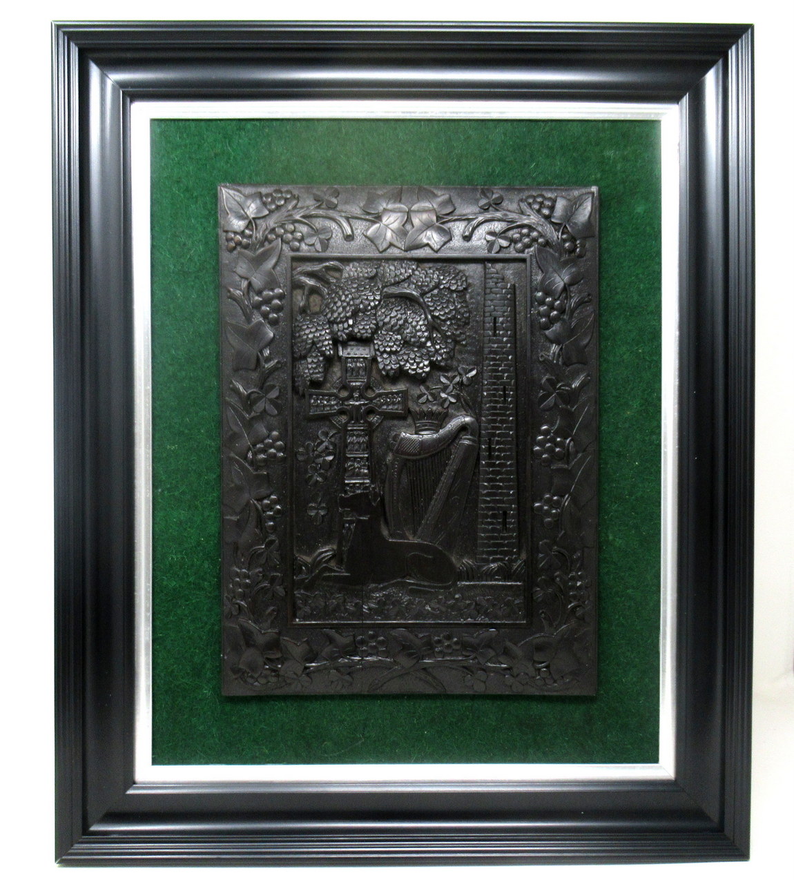 234 Sold Antique Irish Bog Wood Oak Plaque Harp Shamrock Cornelius Goggin Dublin Ireland