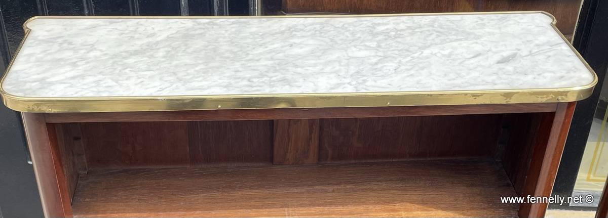 012 Sold Pair French Mahogany and Marble Open Bookcases Circa 1910 - Image 2