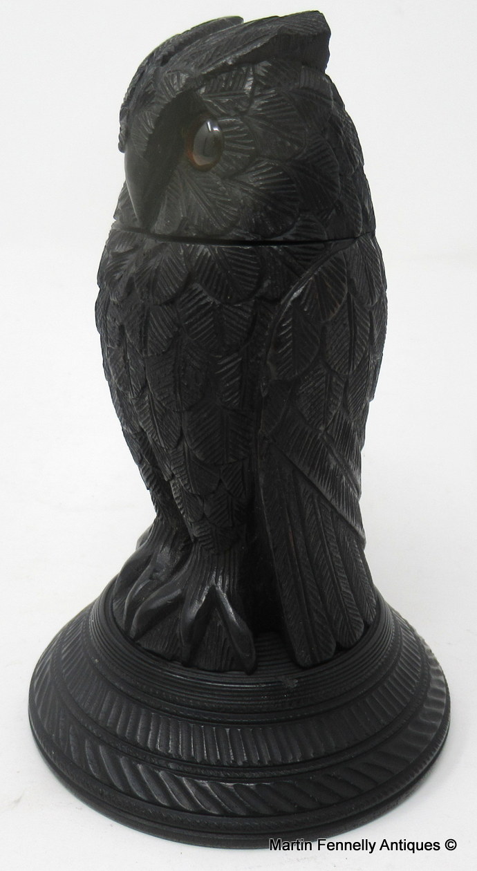536 Sold Fine Irish Bog Oak Hand Carved Owl poss. by Cornelius Goggin 19thCt - Image 4