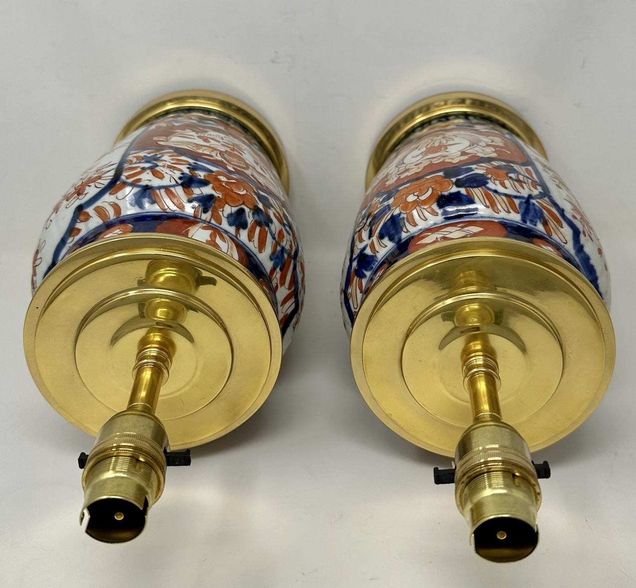 351 Sold Antique Pair Japanese Chinese Imari Porcelain Ormolu Table Lamps Blue Red Gilt - Image 5