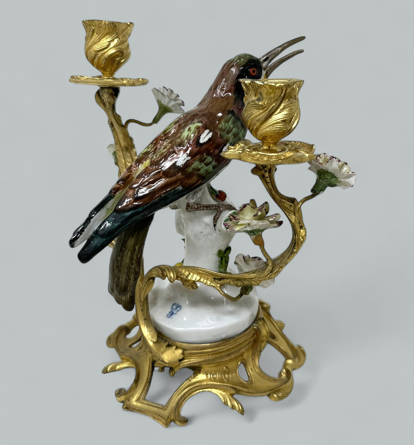 736 Sold Antique Pair French Ormolu Gilt Porcelain Birds Candlesticks Candelabra Samson - Image 6