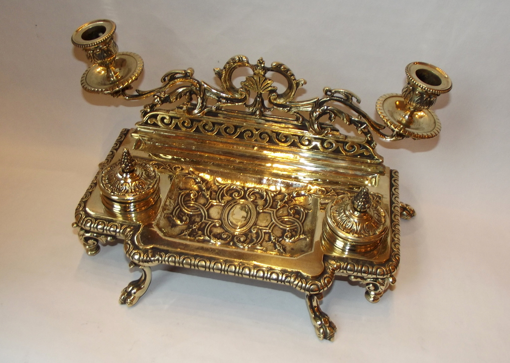 214 French Polished Brass Twin Ink Stand - Circa 1890 - Image 3
