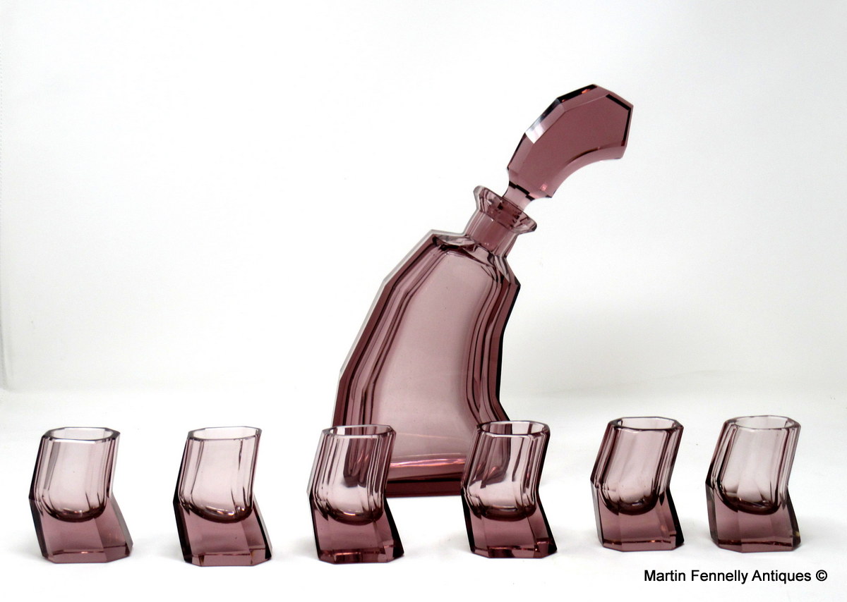 439 Rare Art Deco Decanter Set - Circa 1930 - Bohemian Amethyst - The Drunk Set - Image 2