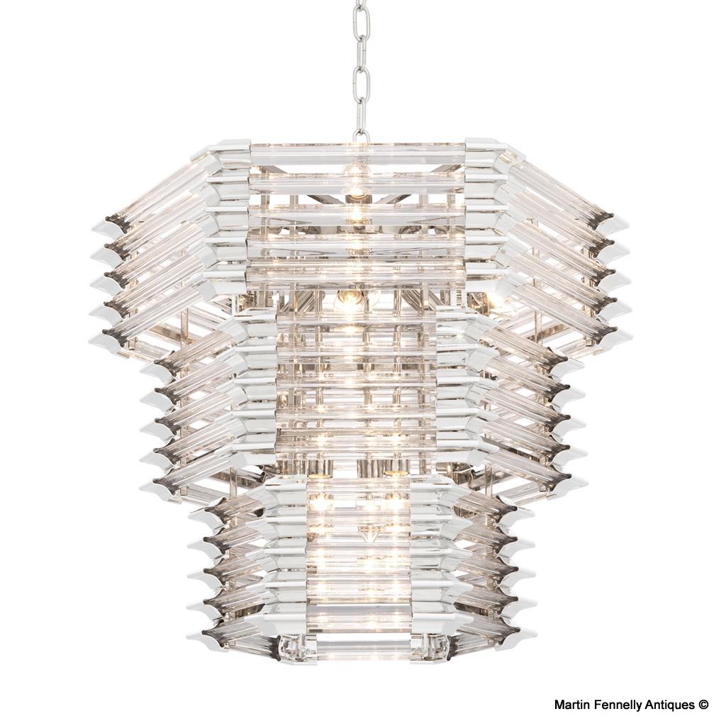 M086 Sold Superb Clear Glass Rod and Nickel luxury modern chandelier