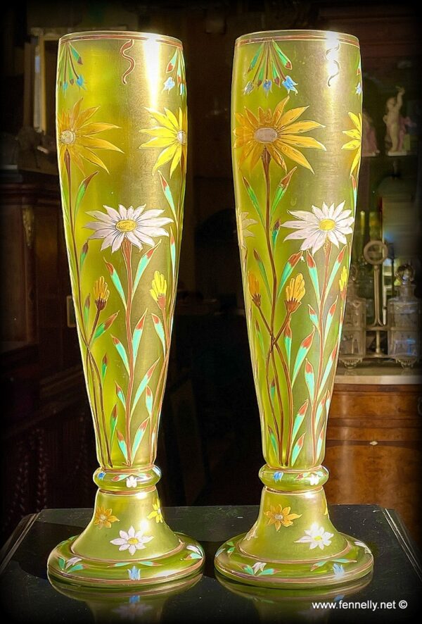 672 Sold Beautiful Pair Large Bohemian Art Nouveau Vase Circa 1890