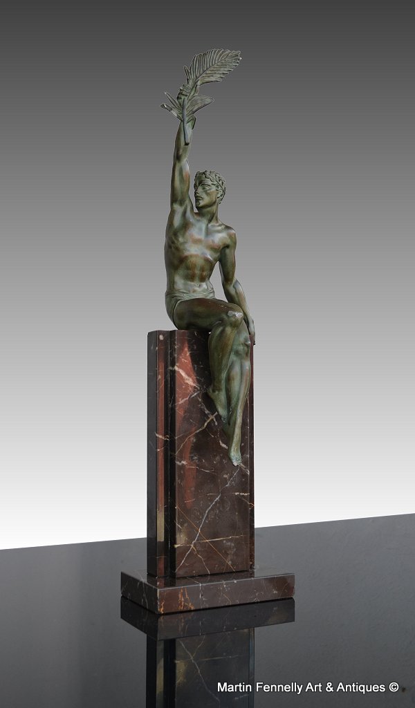 172 Pierre Le Faguays 'Glorie' a Patinated Bronze Model of an Athlete, circa 1925 - Image 3