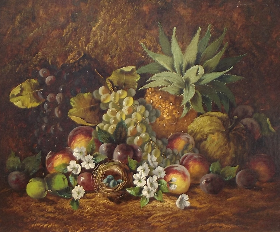 473 Fine Still Life of Fruit Oil on Canvas Painting Circa 1860