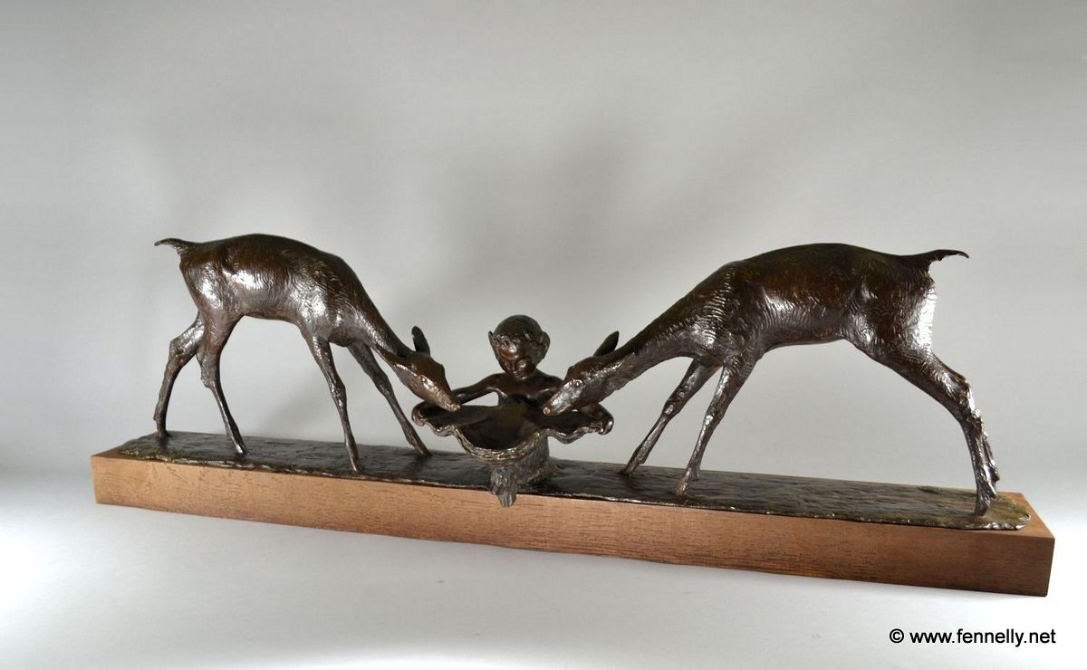 210 Sold French Patinated Bronze Art Deco Sculpture Satyr and Fawns Ary Bitter - Image 2