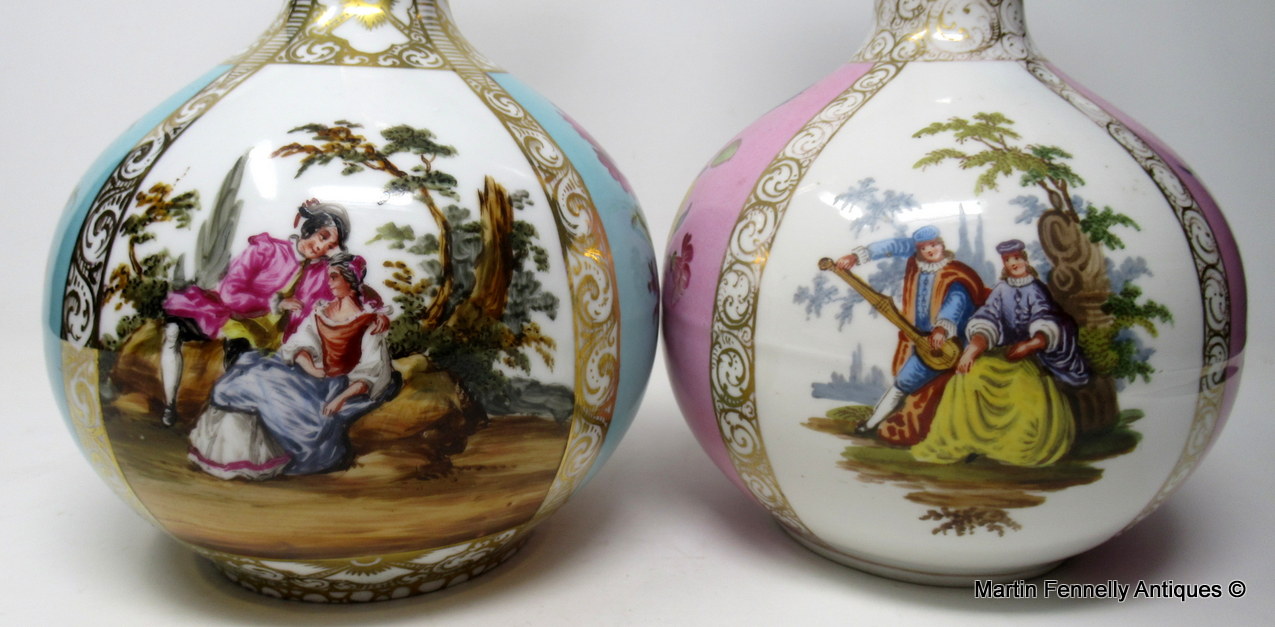 277 Pair of Dresden Hand Painted Vases Classical Floral Scenes 19thCt - Image 7