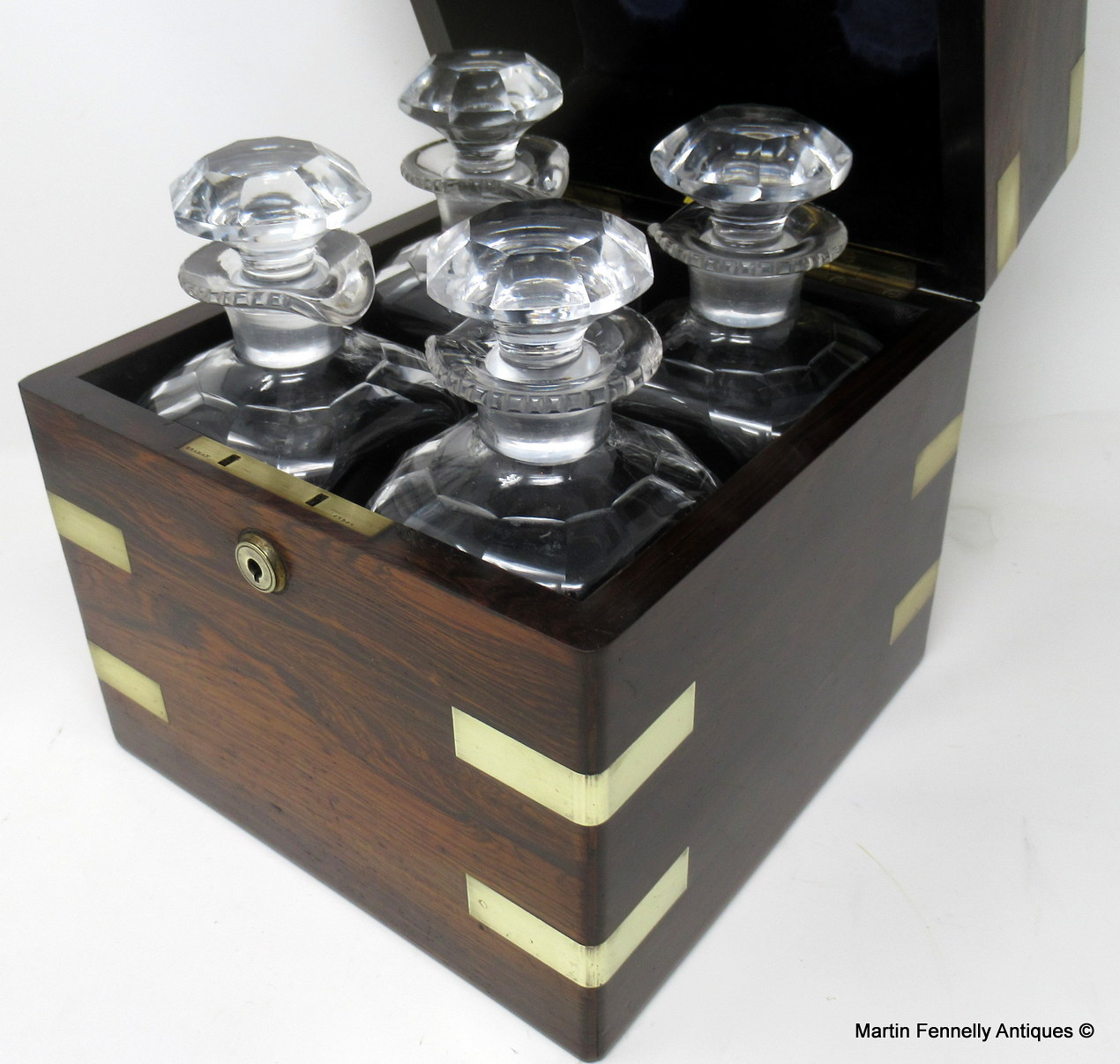 640 Sold Fine Rosewood Brass Mounted Irish Tantalus by Mansfield Dublin Ireland - Image 8