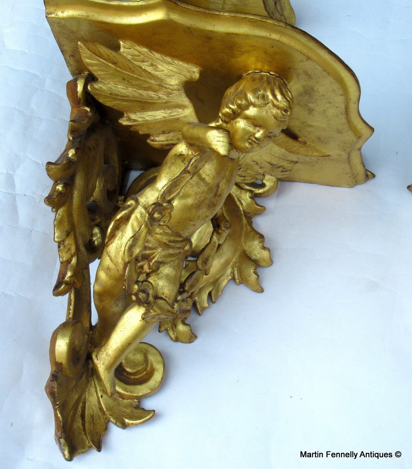 027 Large Pair Late 18th Century French Rococo Gilt Corner Brackets - Image 4