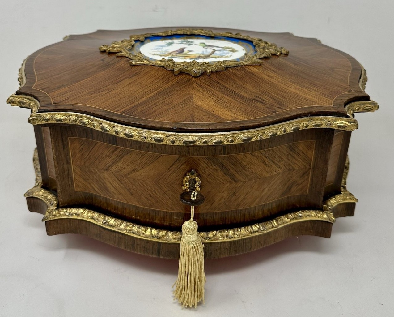 086 Sold Antique French Ormolu Kingwood Sevres Casket Jewelry Box Attrib. Vervelle - Image 2