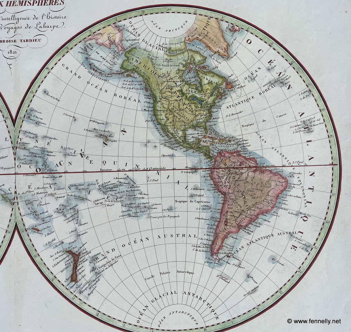 554 Mappe Monde - 1821 - Twin Hemispheres - Ambroise Tardieu - France - Image 3