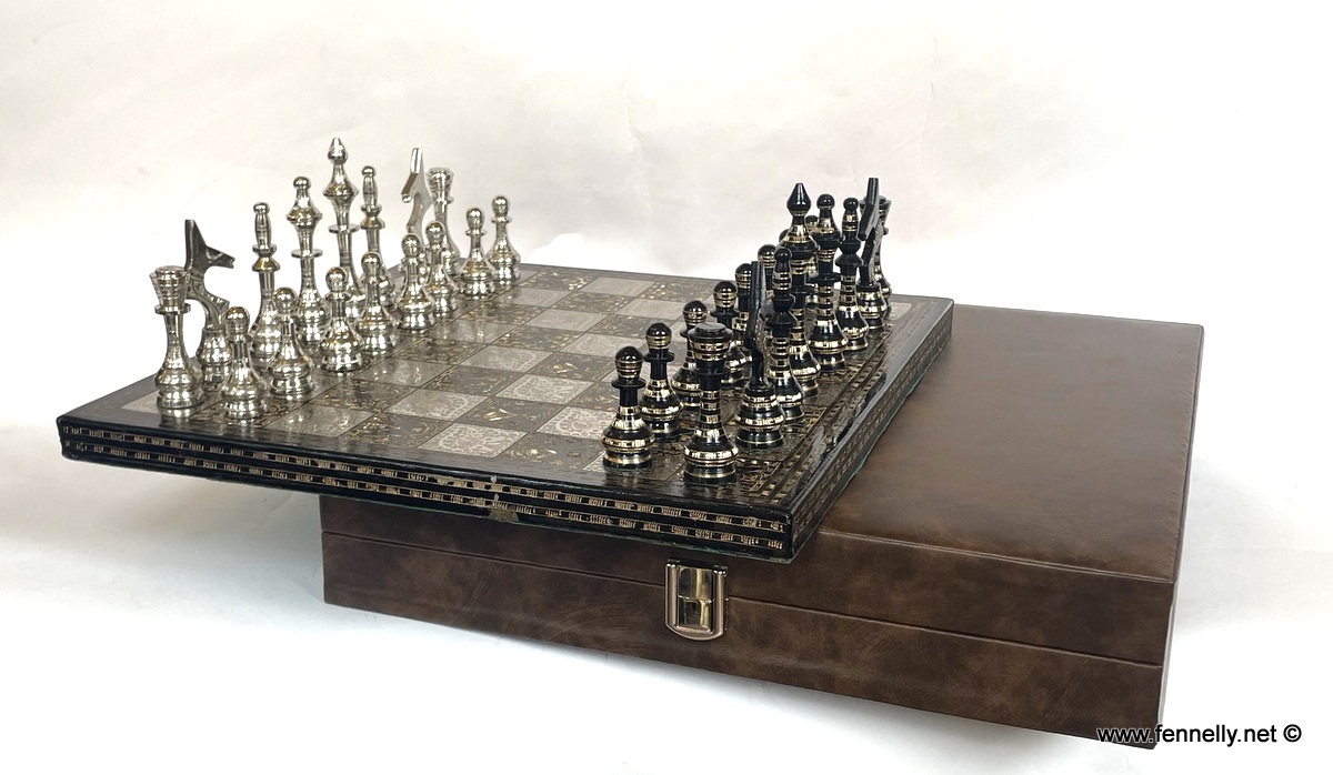 273 Beautiful Brass Chess Set - Brass - Tribal Design - Cased - Image 7