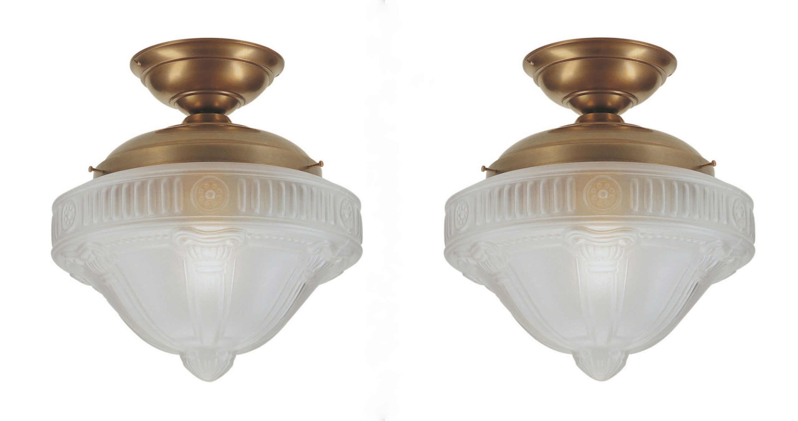 M172 Sold Pair of Brass and Cut Glass Ceiling Lights - German