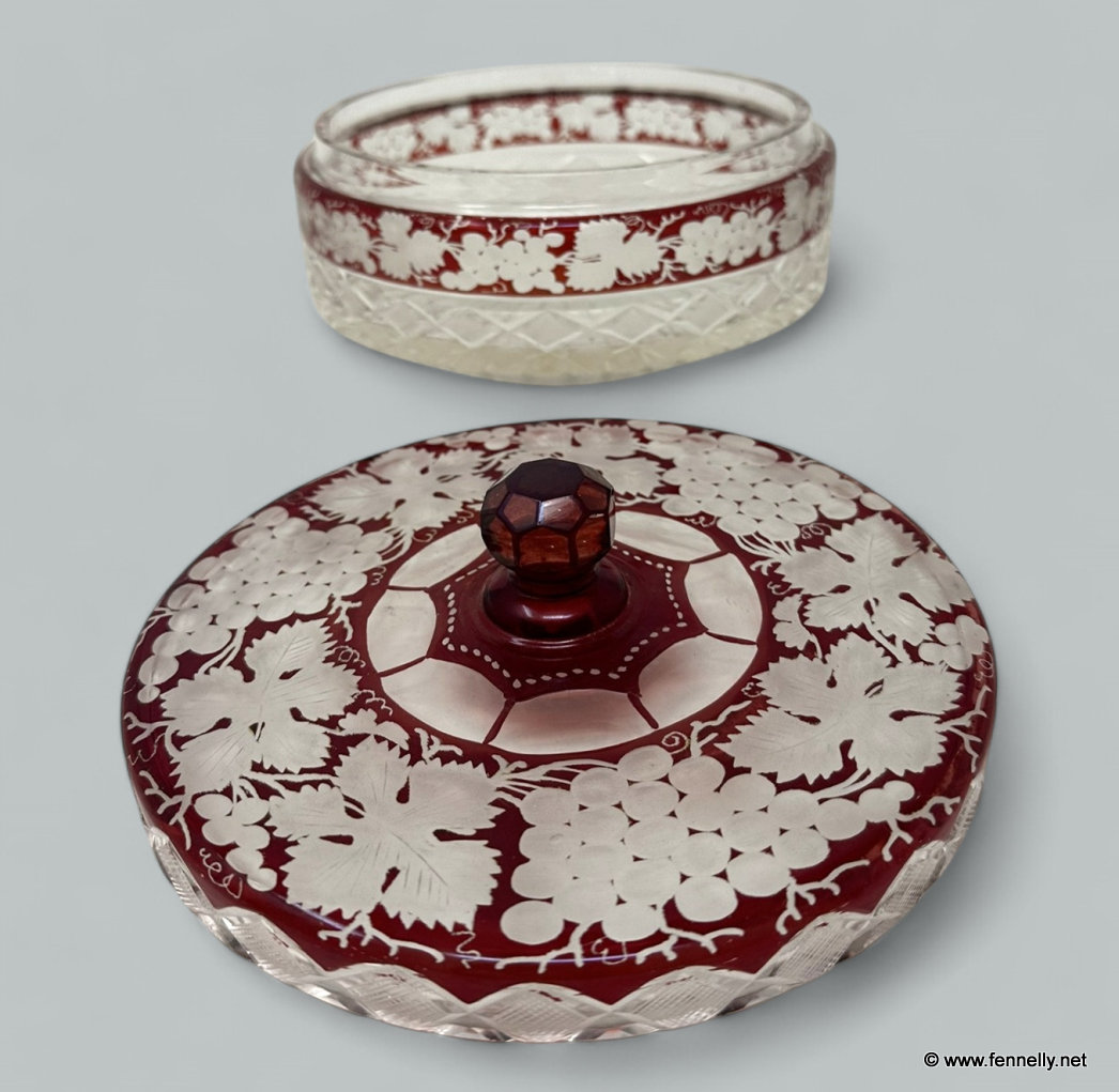 090 Antique Victorian Bohemian Hand Cut to Clear Crystal Ruby Red Glass Centerpiece - Image 5