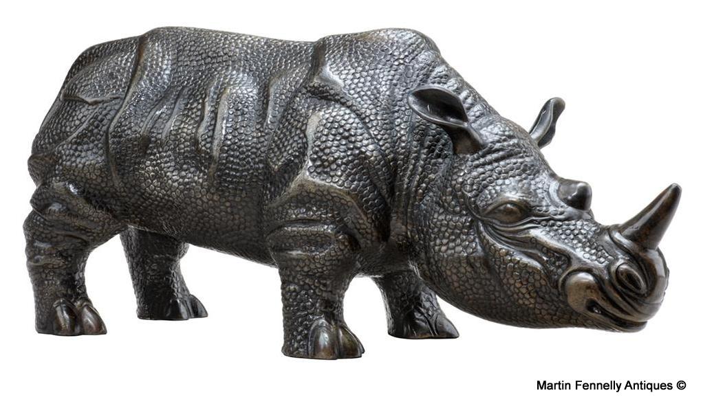 744 Sold Pair of Patinated Bronze Rhinoceros - Wonderful decorated Items - Image 3