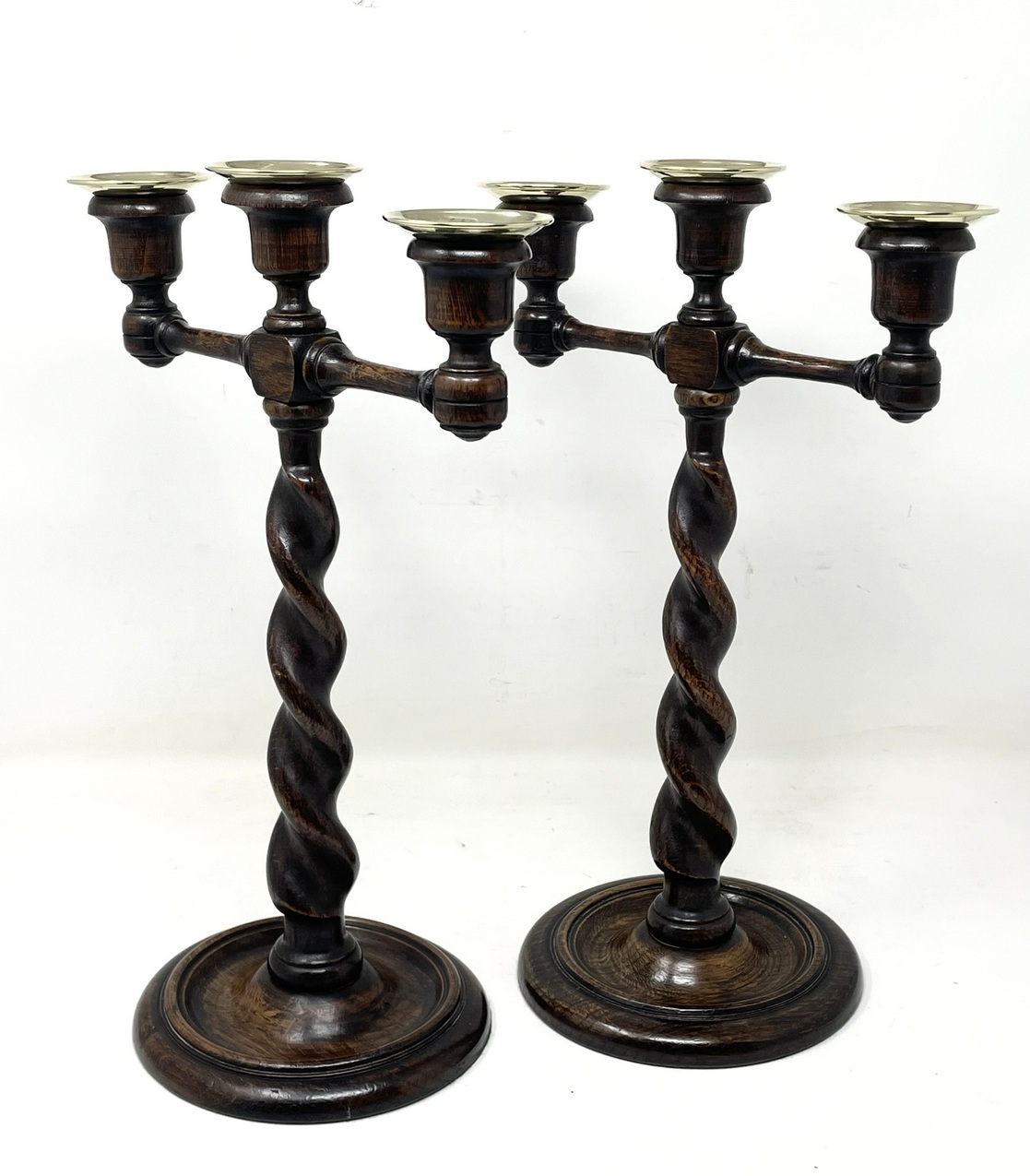 771 Sold Rare Pair of Thrre Light Oak Candelabra - Circa 1900 - Image 3