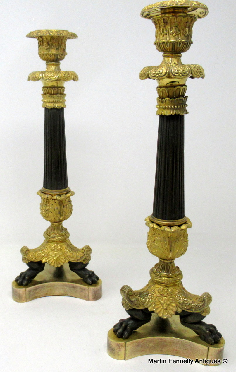 762 Sold Superb Pair French Ormolu Patinated Bronze Empire-Style Candlesticks 19Ct possibly Regency - Image 2