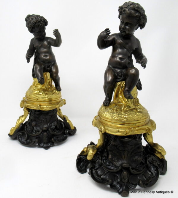276 Sold Manner of Michel Claude Clodion Pair Bacchus Putti Bronze Ormolu Figures 19thCt