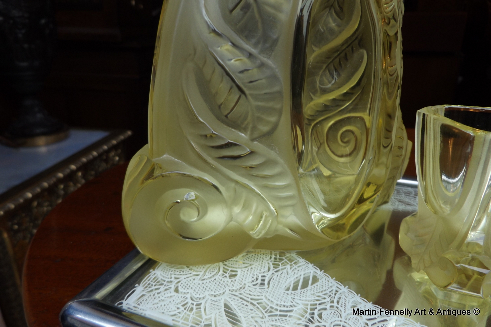 580 Sold Art Deco Decanter Set - Circa 1930 - Vaseline Crystal - Superb Design - Image 5