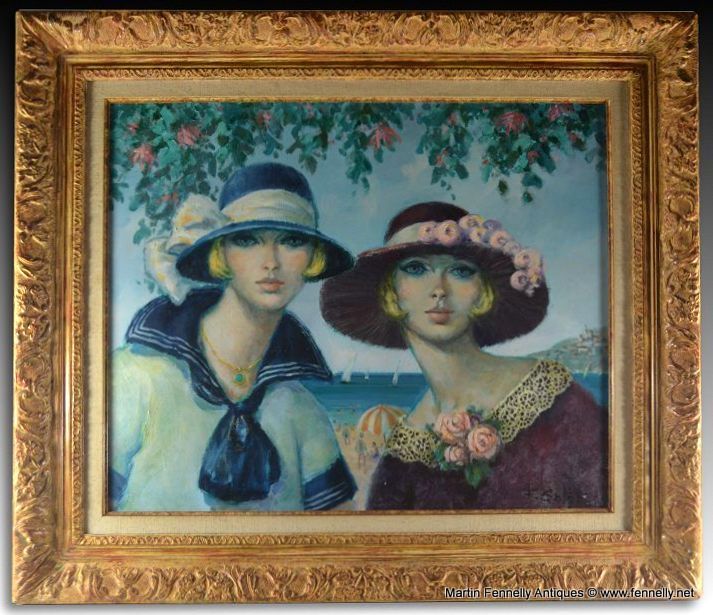 817 Sold Francois Batet (1921-2015) Two Sisters Oil on Canvas - Image 2