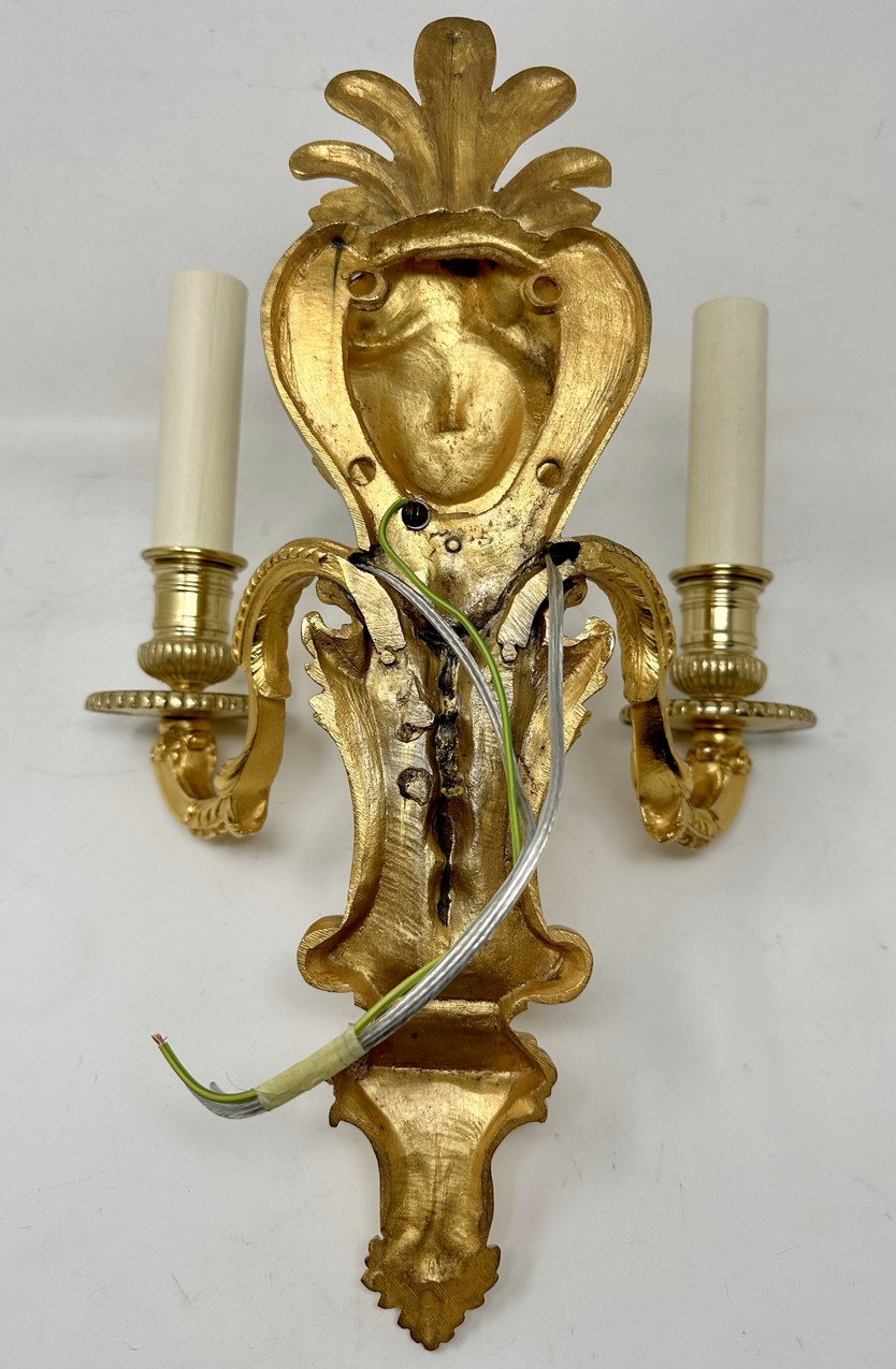 697 Sold Antique Pair Ormolu Gilt Bronze Twin Light Wall Candle Sconces Appliques 19th Ct - Image 6