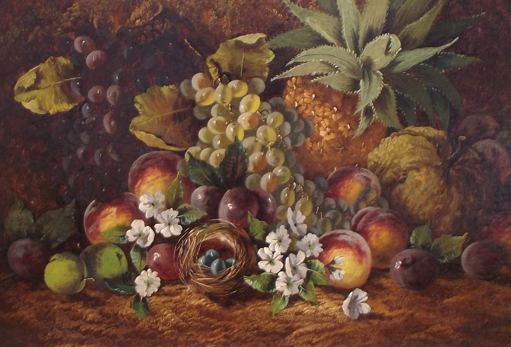 473 Fine Still Life of Fruit Oil on Canvas Painting Circa 1860 - Image 2