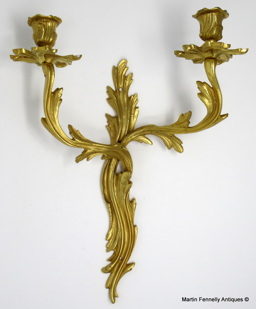 653 Sold Set Four Gilt Bronze French Rococo Wall Lights Appliques late 19thCt - Image 4