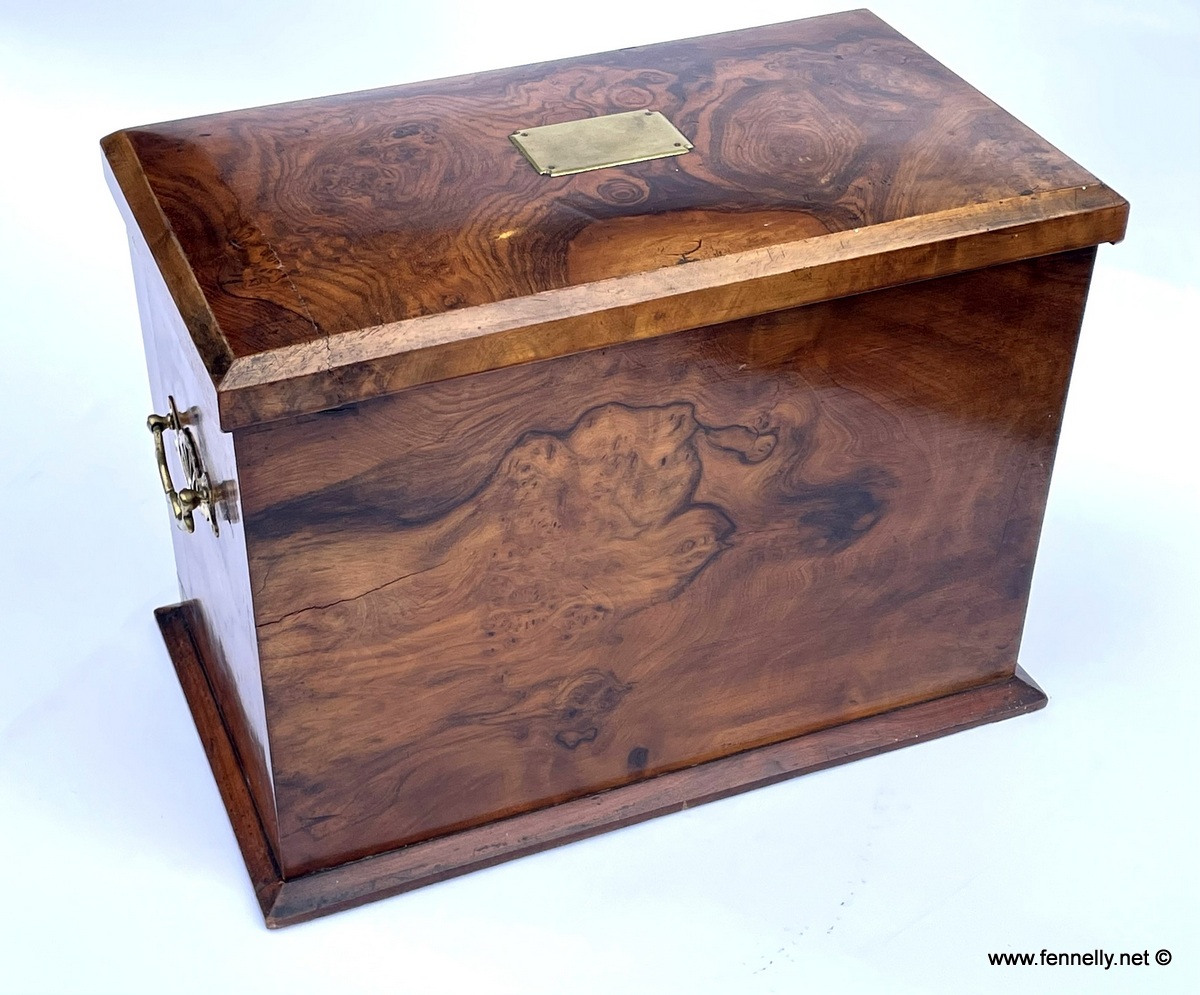 755 Sold Antique Victorian Traveling Wooden Burl Walnut Writing Slope Stationary Box 19c - Image 9