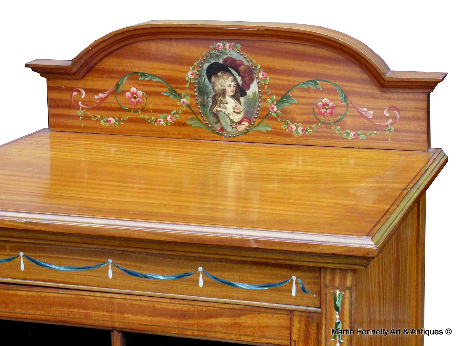 937 Edwardian Hand Painted Satinwood Display Cabinet - Circa 1910 - Image 2