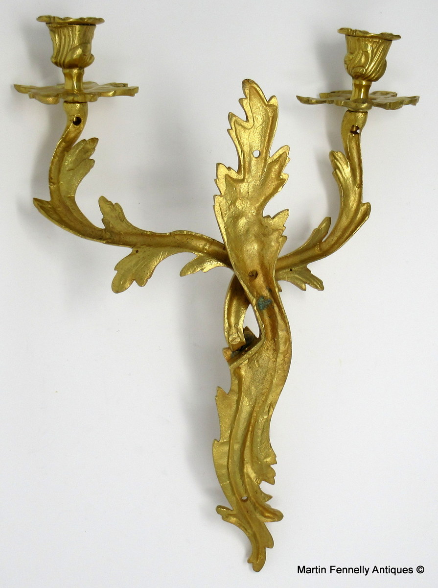 653 Sold Set Four Gilt Bronze French Rococo Wall Lights Appliques late 19thCt - Image 5