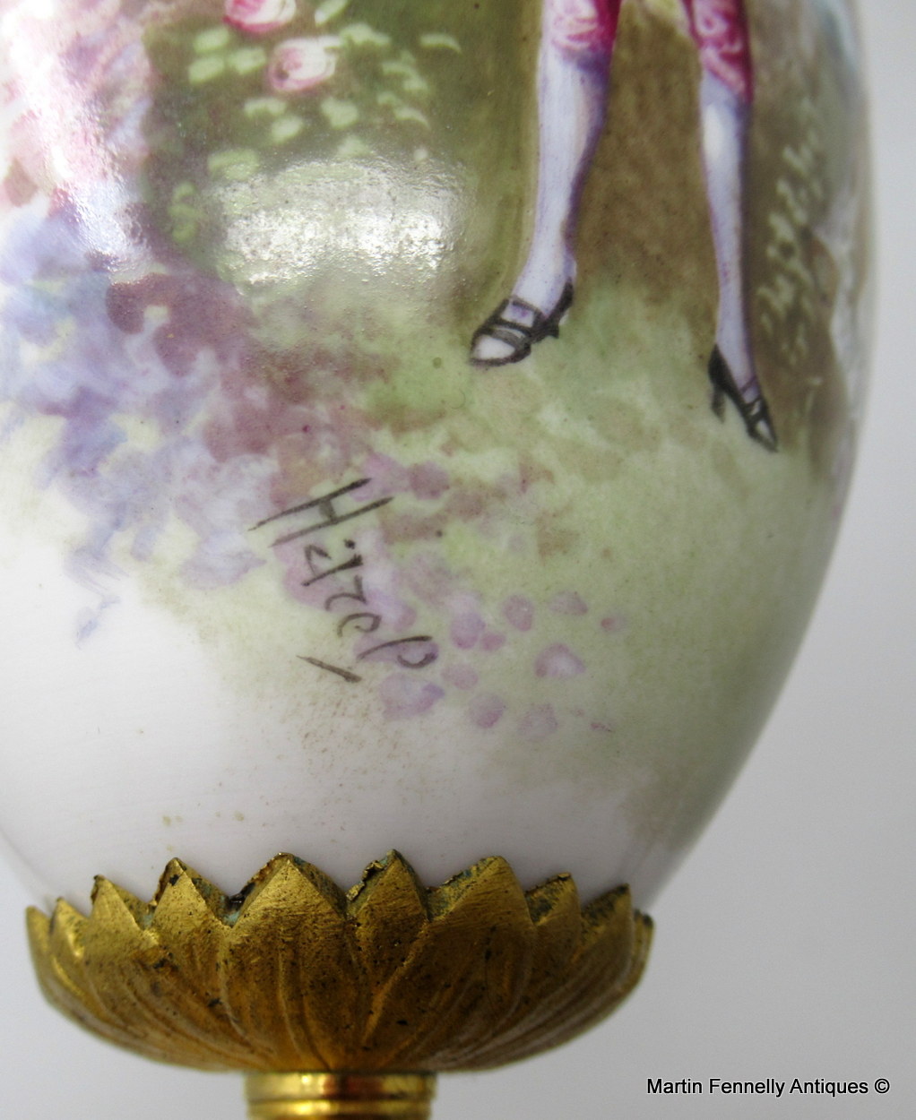 446 Sold Pair French Sevres Hand Painted Porcelain Ormolu Mounted Urns late 19thCt - Image 8