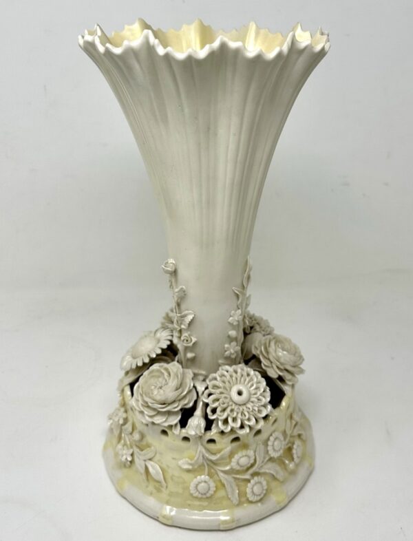 582 Sold Belleek Porcelain Pleated and Flared Trumpet formed Centerpiece Black Mark