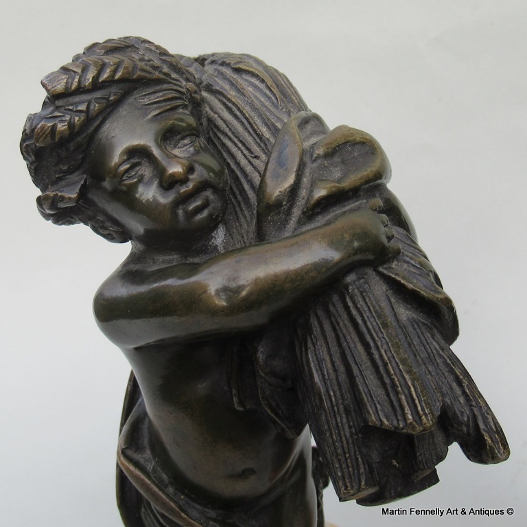 524 Sold Fine Pair French Bronze Cherubs Sienna Marble Bases early 19thCt - Image 4