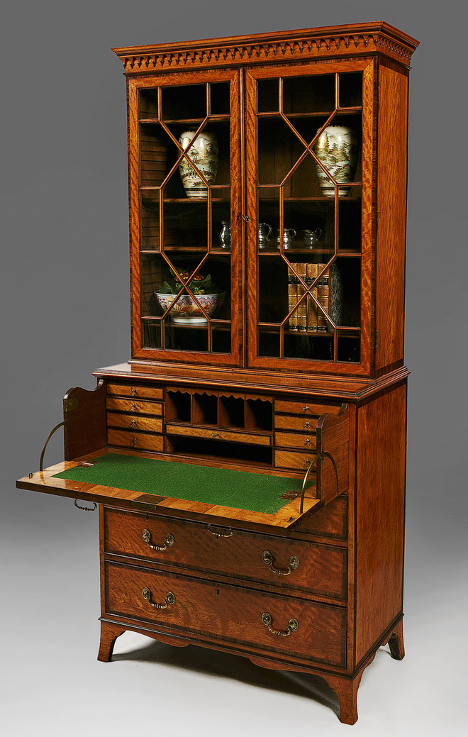 009 Satinwood Mahogany Secretaire Bookcase Chest Drawers Gillows Lancaster Georgian - Image 2