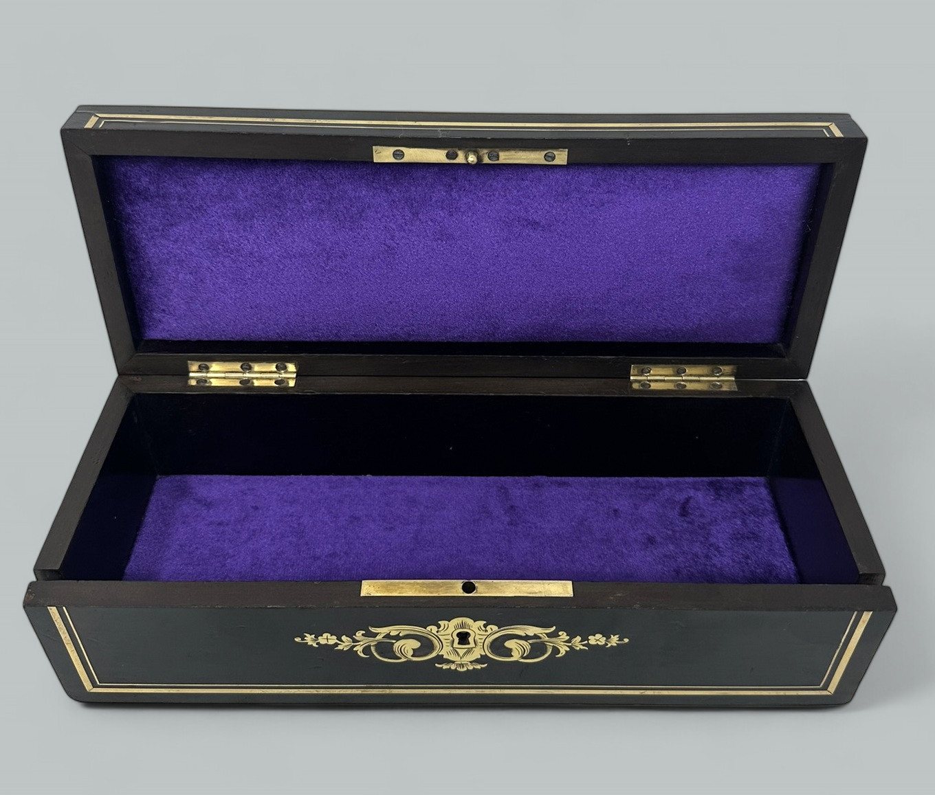 767 Sold Antique Brass Inlaid Marquetry Boulle English Jewelry or Ladys Glove Box Casket - Image 4