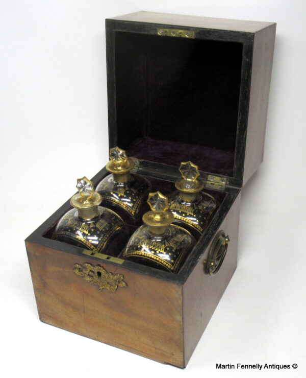 918 Sold Fine Regency Period Mahogany Four Decanter Tantalus Box Circa 1810