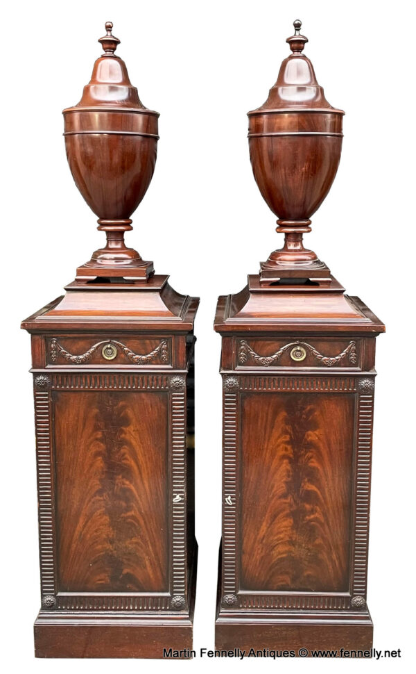 084 Pair of Mahogany Knife Urns on Cabinets - Circa 1880