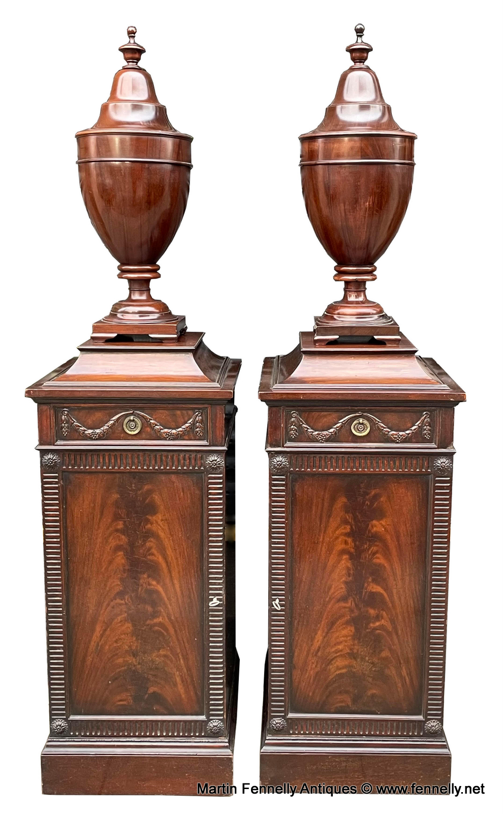 084 Pair of Mahogany Knife Urns on Cabinets - Circa 1880