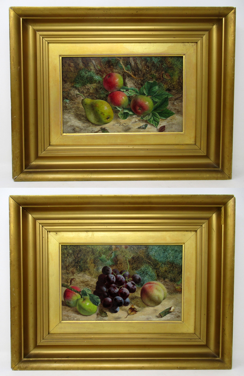 476 Sold William Hughes Still Life Fruits Oil on Board English Painting 1863 Gilt Frame