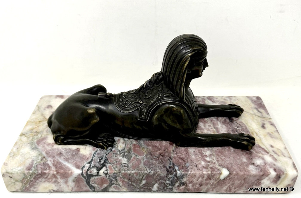 866 Sold Antique Pair Grand Tour Bronze Egyptian Sphinx Figures Breche Violet Marble 19Ct - Image 5