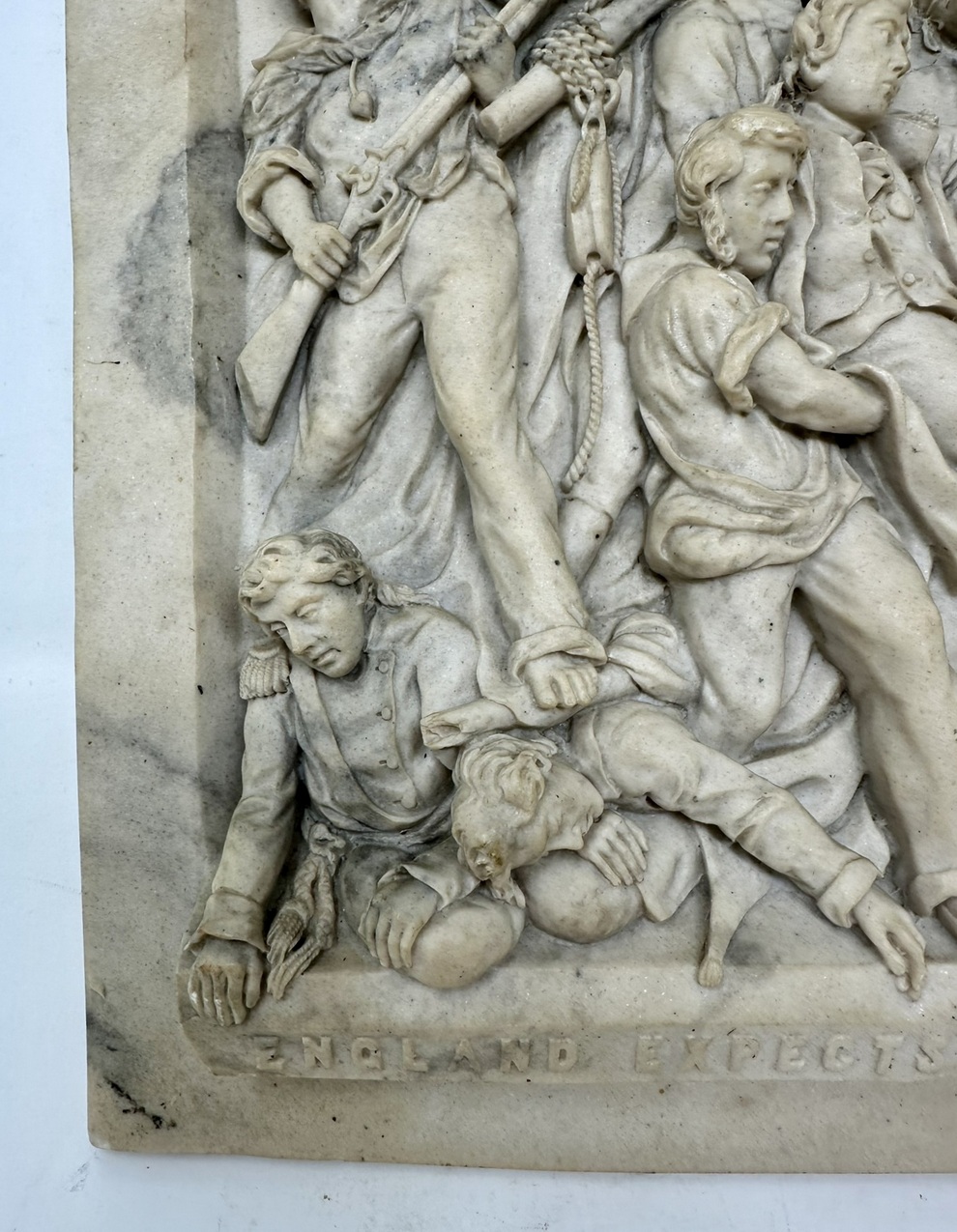 412 Sold Antique Grand Tour Classical Regency Carved Marble Plaque Battle Travalgar 1805 - Image 3