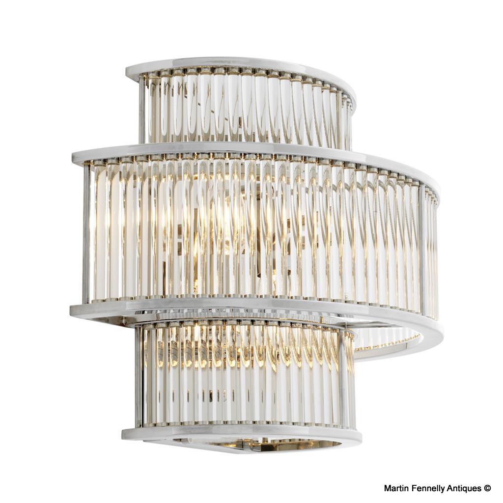 M006 Pair of Nickel and Clear Glass Wall Lights - Art Deco Design - Image 2