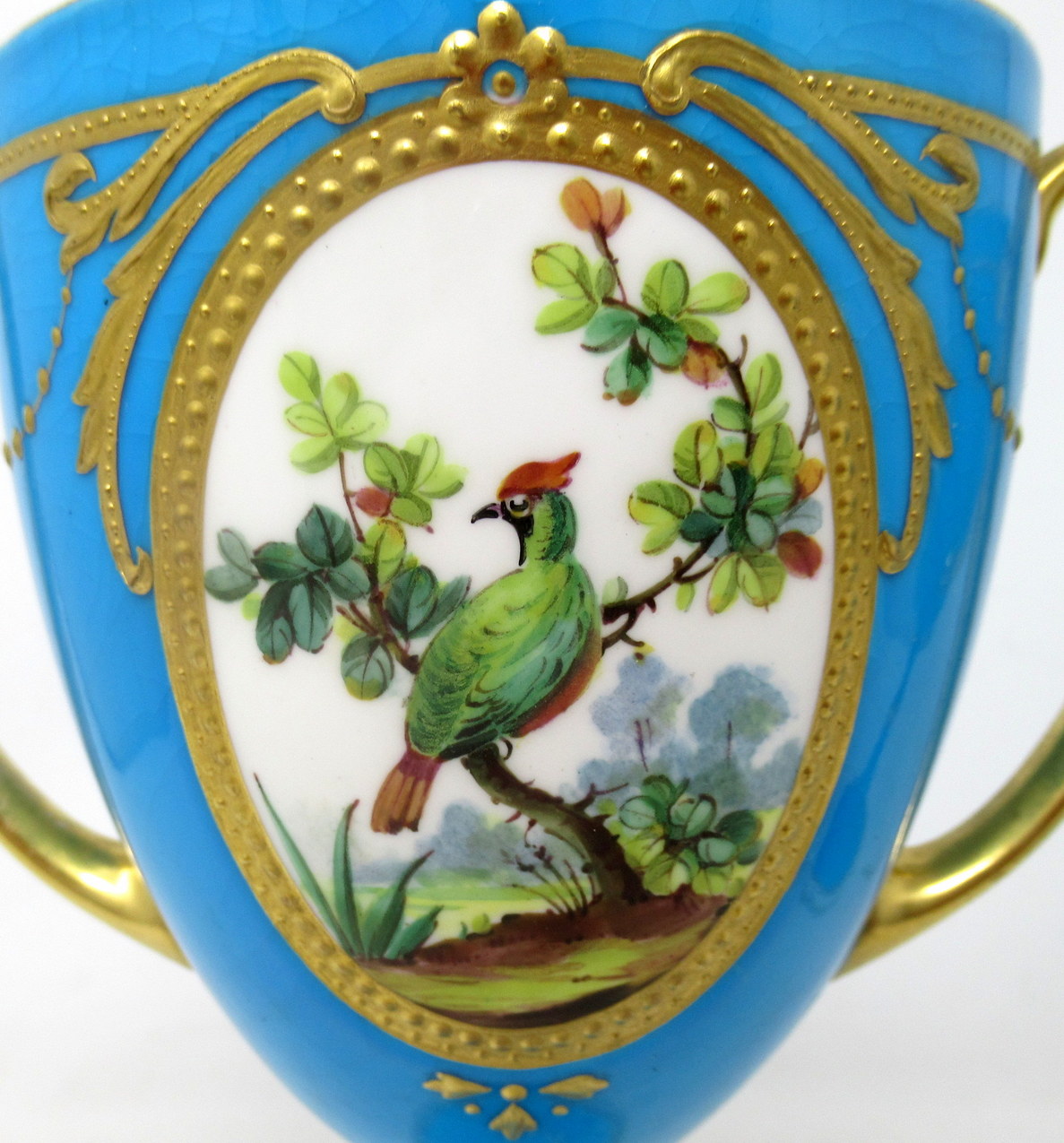 970 Sold Antique Pair Minton Staffordshire Porcelain Vases Centerpieces Birds Turquoise - Image 3