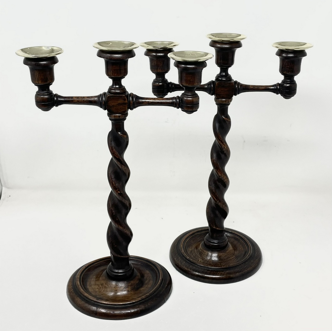 771 Sold Rare Pair of Thrre Light Oak Candelabra - Circa 1900 - Image 2