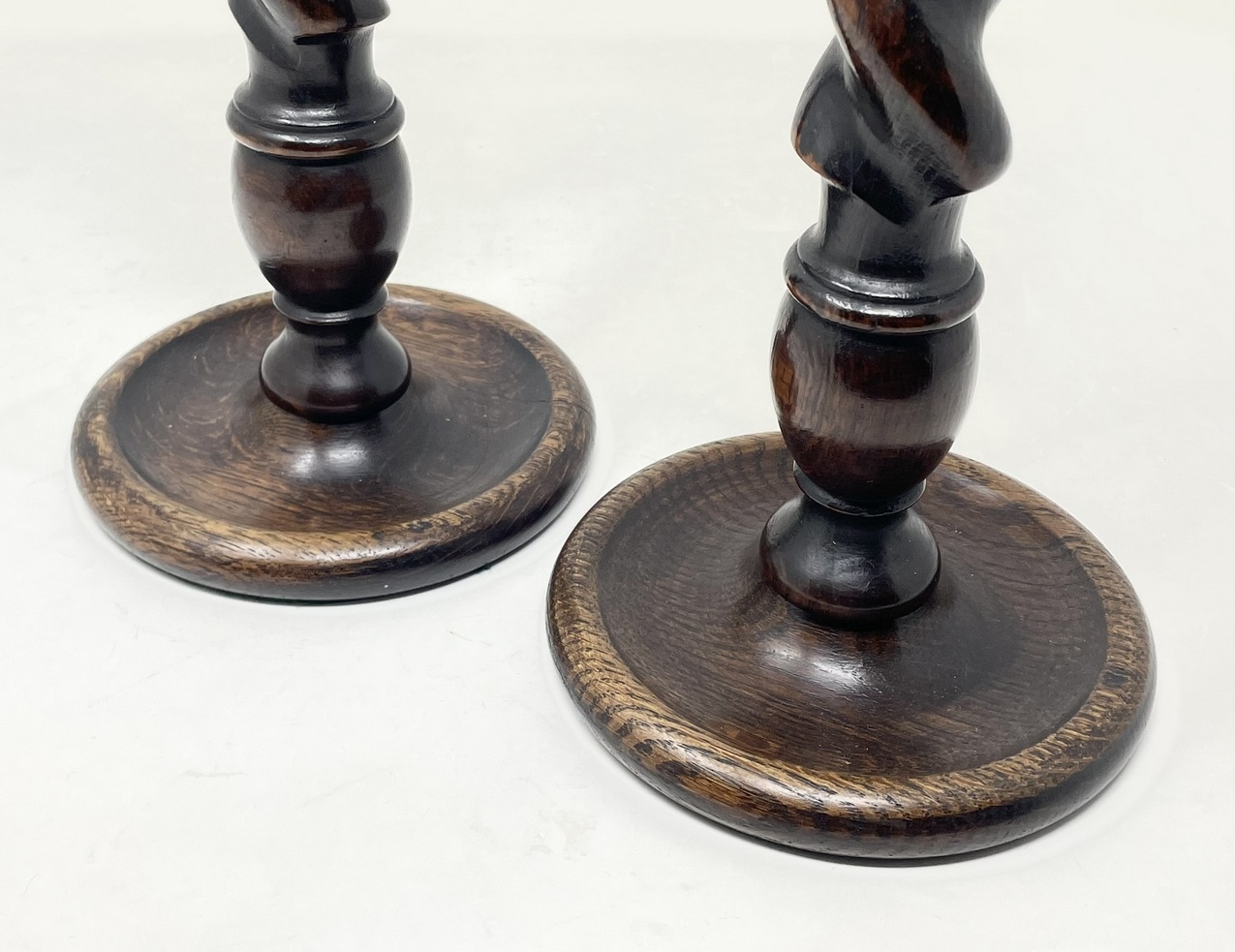 665 Large Pair - Oak and Brass Candlesticks - Circa 1890 - Image 2
