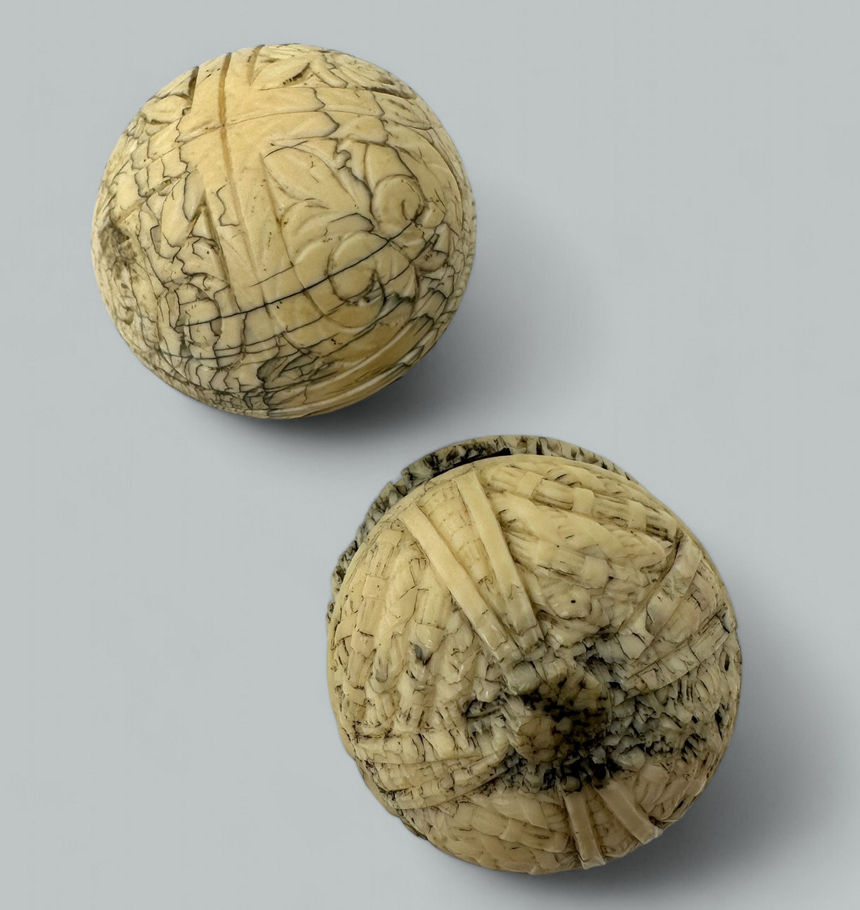 721 Sold Antique Hand Carved Grand Tour Ivory Spheres Diptych Form 19th Century - Image 3