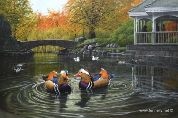 816 'Mandarin Visitors at O'Connell Bridge Stephens Green' Oil on Panel Steve Burgess (Born 1960)