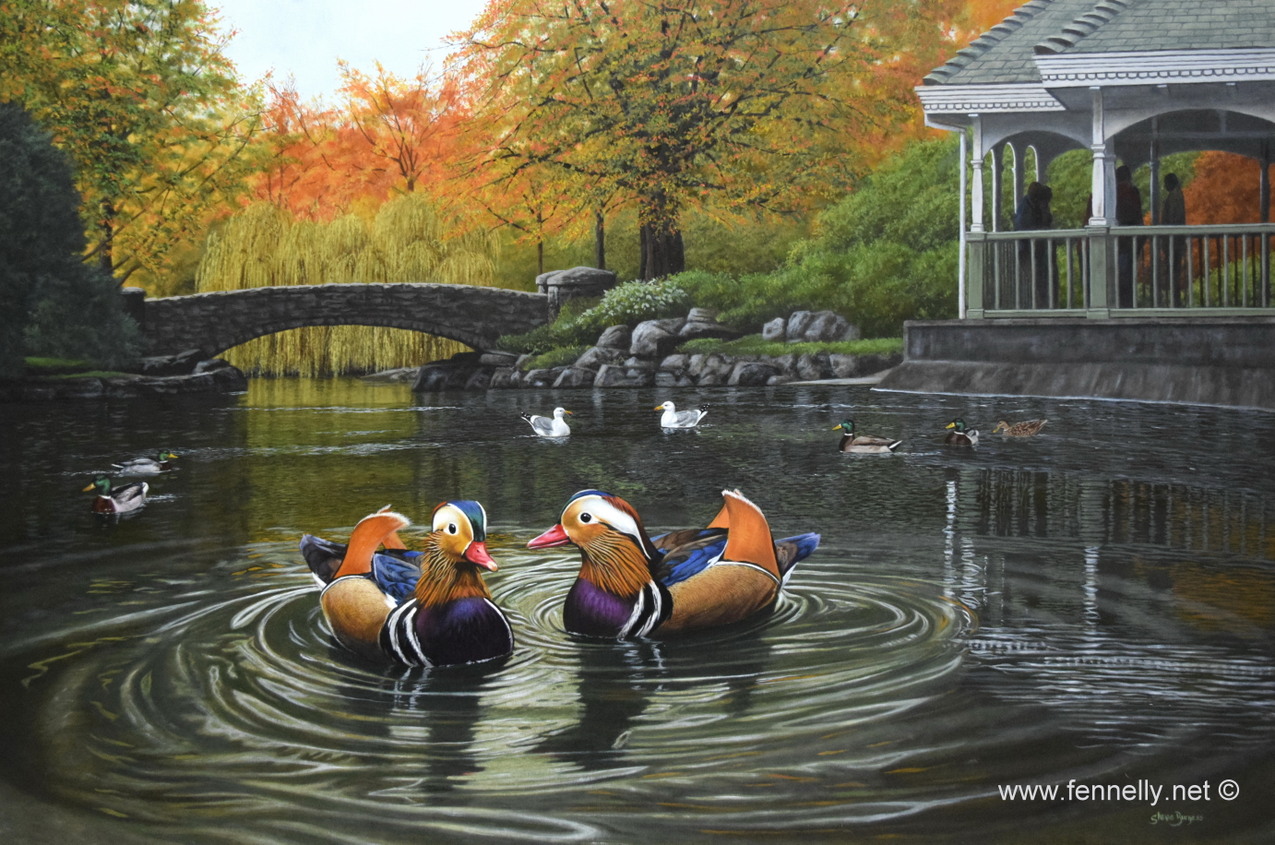 816 'Mandarin Visitors at O'Connell Bridge Stephens Green' Oil on Panel Steve Burgess (Born 1960)